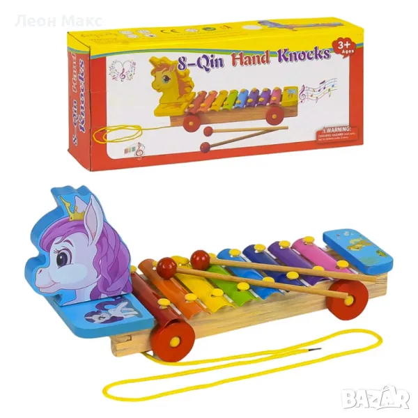 Дървен Ксилофон с въже за дърпане 2в1, снимка 1