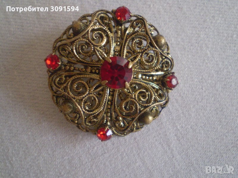 Стара Дамска Брошка месинг кристал, снимка 1