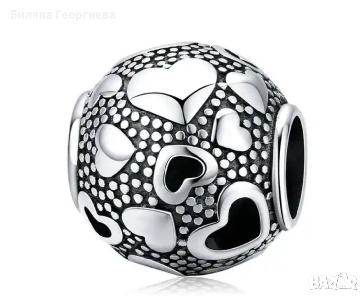 Сребърен талисман за гривна Пандора Сърца Модел 084, снимка 1