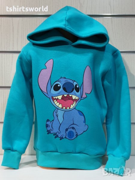 Нов мъжки суичър с дигитален печат Стич (Stitch) в зелен цвят, снимка 1