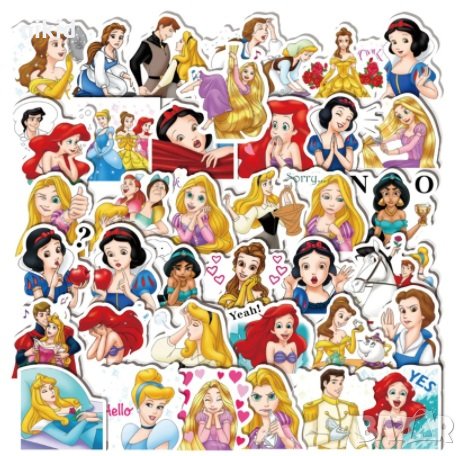 40 бр Дисни принцеси Рапунцел Снежанка Ариел самозалепващи лепенки стикери за украса картонена торта, снимка 1