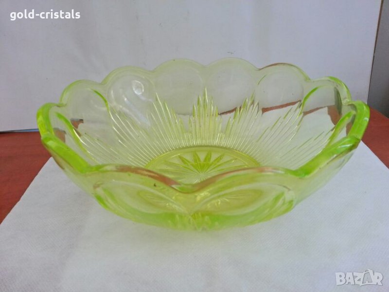 кристална купа фруктиера ураново стъкло , снимка 1