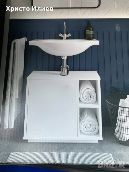 Нов шкаф за баня долен шкаф за мивка с вратичка Бял, снимка 1
