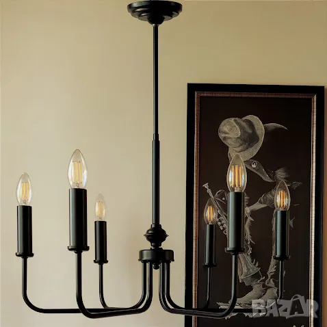 Модерен метален черен класически полилей,осветление за хол,трапезария,спалня,шаби шик лампа,рустик , снимка 1