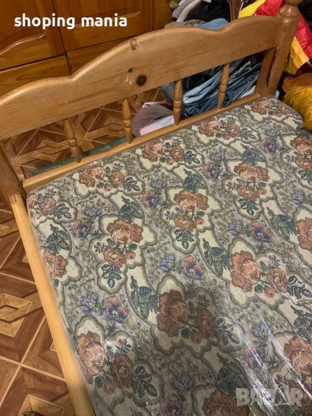Дървено легло чам с матрак, снимка 1