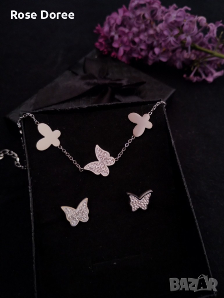 Комплект бижута Колие и обеци Изящна пеперуда, снимка 1