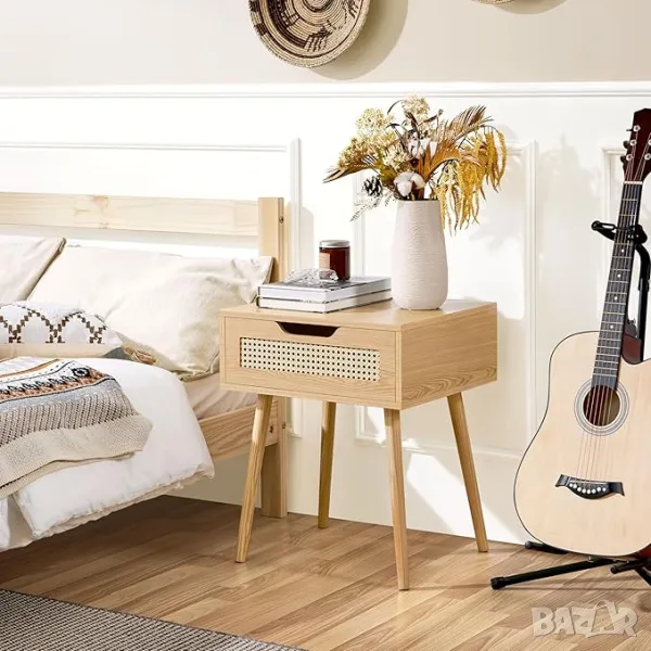 Нощно шкафче Странична масичка Дървени крака, светлокафяв, снимка 1