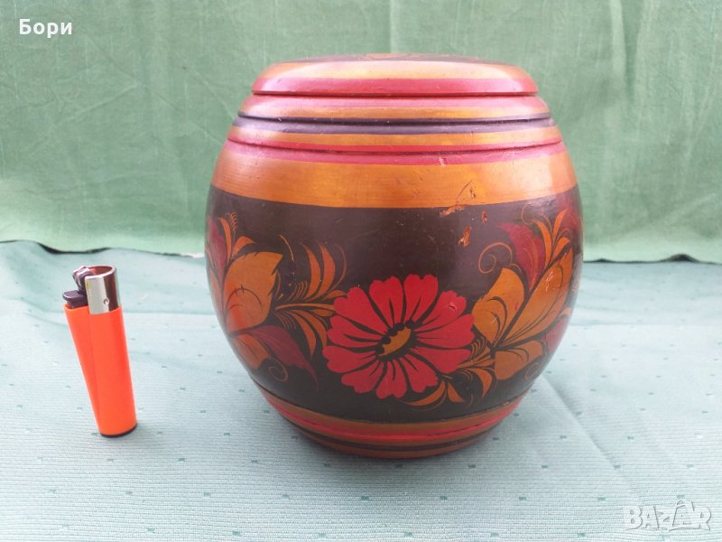 Дървена кръгла голяма кутия, снимка 1