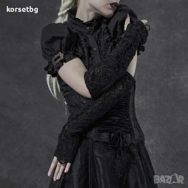 Елегантни дълги черни ръкави с дантелен мотив 9014, снимка 1