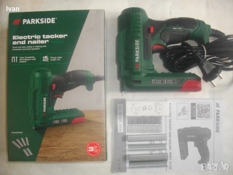 НОВ ЕЛЕКТРИЧЕСКИ КОМБИНИРАН ТАКЕР СКОБИ 6-14мм ПИРОНИ 14-15мм ПЪЛЕН КОМПЛЕКТ PARKSIDE PHET 15C2, снимка 1