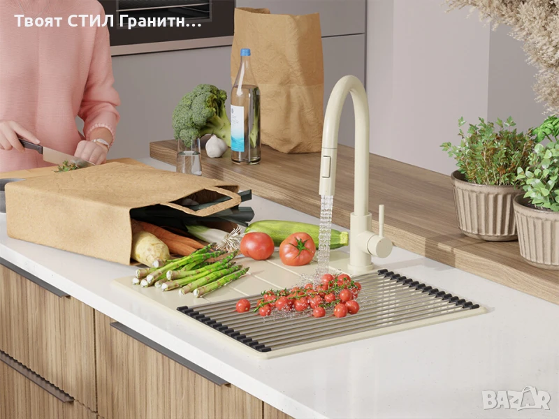 Бежава кухненска гранитна мивка Копенхаген 40 Top 550 x 500 мм, снимка 1