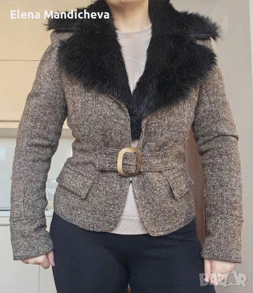 Късо вълнено зимно яке палто само с изкуствена яка , снимка 1