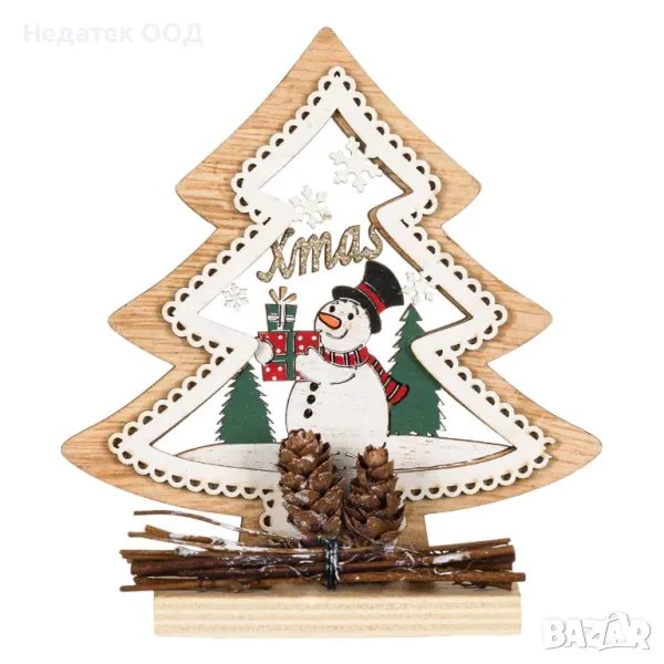 Коледна, Декоративна, Украса, Снежен човек, Дърво, 14 см, снимка 1