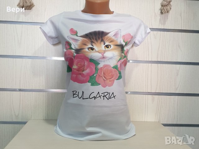 Нова дамска тениска с трансферен печат Коте, Рози