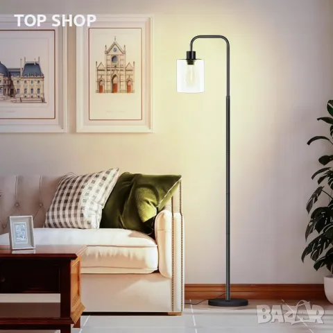 TONGLIN Индустриална подова лампа, лампион с LED крушки и стъклен абажур, черна, снимка 3 - Лед осветление - 49546484