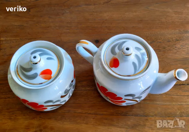 Чайник и захарница "Вербилки", снимка 4 - Антикварни и старинни предмети - 50423034
