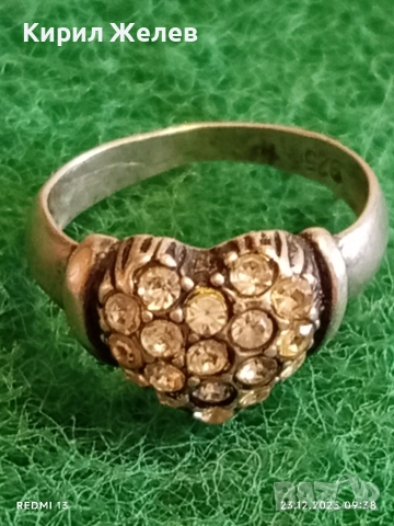 Сребърен пръстен с формата на сърце ❤️ с инкрустиран ПЛАНИНСКИ КРИСТАЛ ювелирна изработка 34457