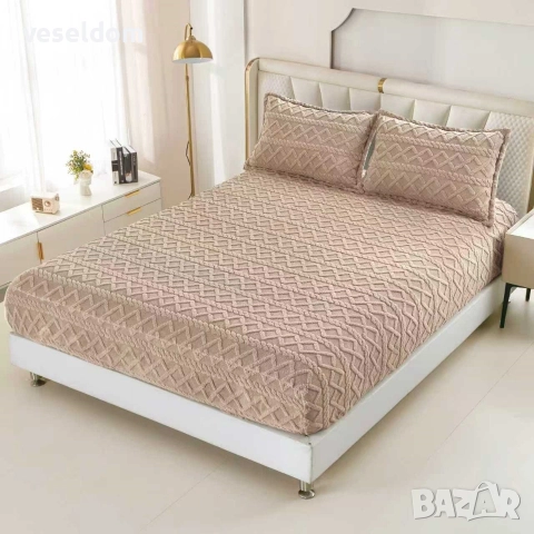 Покривка за спалня с ластик и две калъфки , снимка 4 - Спално бельо - 52667305