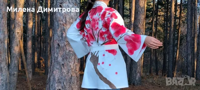 Ръчно рисувано сатенирано кимоно , снимка 10 - Сака - 48865711
