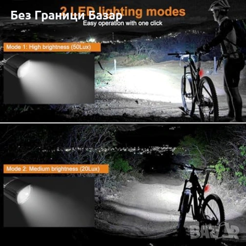 Нов Комплект LED велосипедни светлини 2400mAh USB+Solar 2 режима фар стоп, снимка 2 - Аксесоари за велосипеди - 53573221