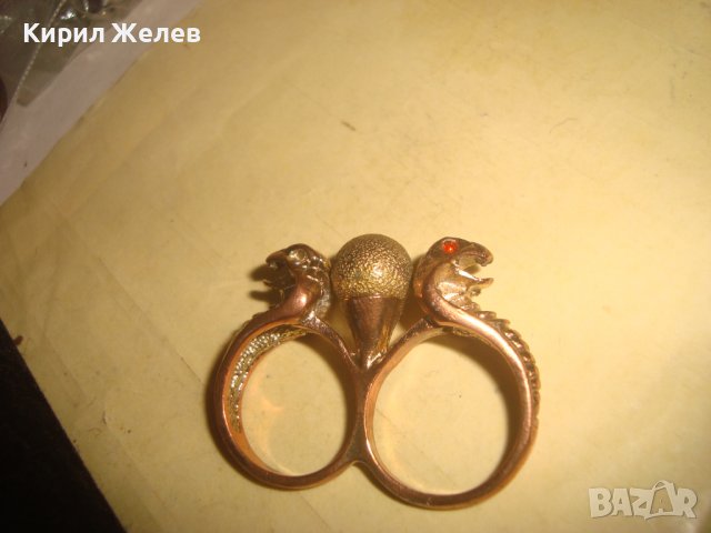 СТАР ЗМИЕВИДЕН ЕГИПЕТСКИ РЕТРО СТИЛ ПОЗЛАТЕН МЕСИНГОВ ПРЪСТЕН ДВОЕН РЯДЪК 20841, снимка 12 - Пръстени - 37514390