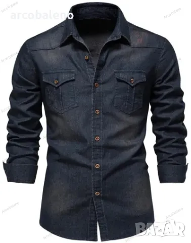 Мъжка ежедневна едноцветна дънкова риза с дълги ръкави, 4цвята, снимка 6 - Ризи - 41698824