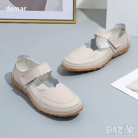 Ophestin Дамски кожени обувки с велкро закопчаване Mary Janes, плътно бежово, размер 36 , снимка 2 - Дамски ежедневни обувки - 43929646