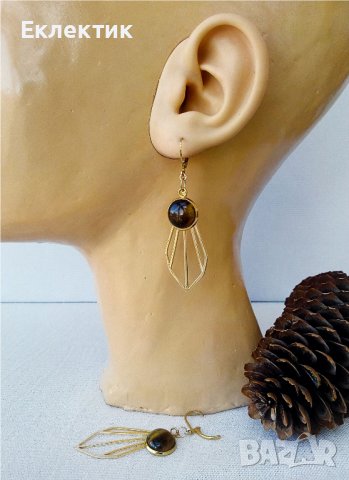 Обеци от инокс и месинг с 18-каратово златно покритие и полускъпоценни камъни, снимка 7 - Обеци - 39008577