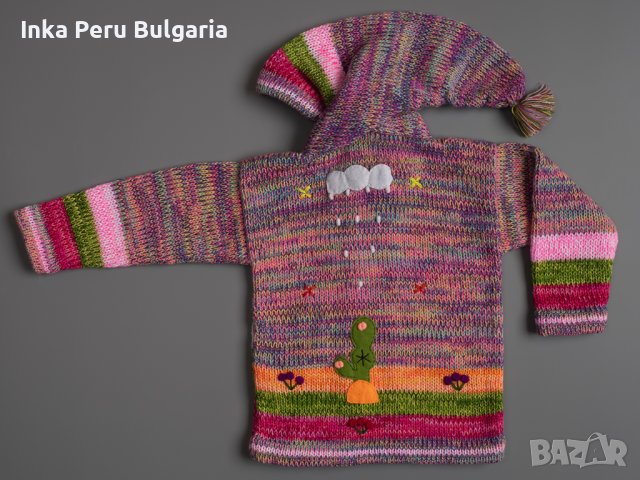 Многоцветна перуанска детска жилетка с елфска качулка, размери от 0 до 7 години , снимка 2 - Детски пуловери и жилетки - 35537566