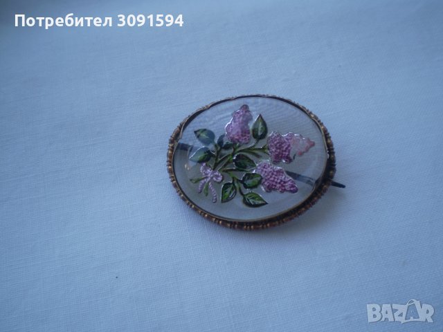 Рядка колекционерска брошка стъкло ГЕМИЯ цветя, снимка 2 - Антикварни и старинни предмети - 37513723