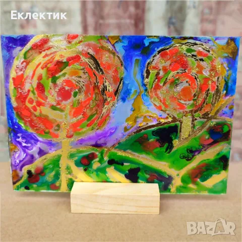 Ябълкови дървета. Акрил върху стъкло