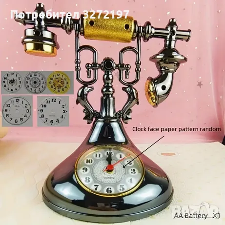 Старинен модел Европейски ретро телефон,форма на настолен часовник с будилник,различни цветове, снимка 4 - Други - 49192063