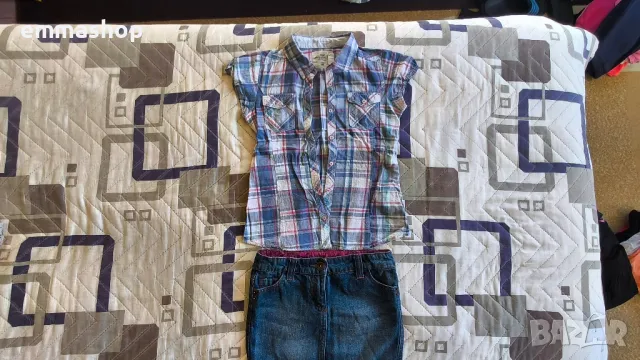 Риза H&M и дънкова пола, размер 122-128, снимка 2 - Детски ризи - 47863838