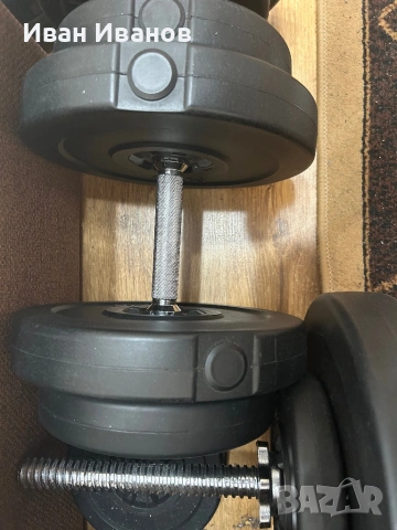 Дъмбели и щанга 65кг, снимка 9 - Фитнес уреди - 53399969