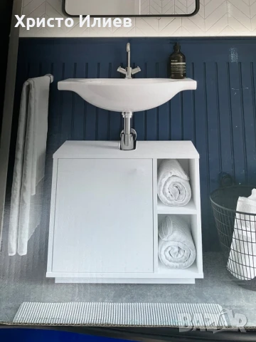 Нов шкаф за баня долен шкаф за мивка с вратичка Бял