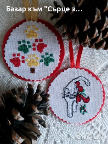 Коледни бродерии с котки, кучета, шевици, зимни пейзажи, чорап - 2, снимка 3 - Гоблени - 43067088