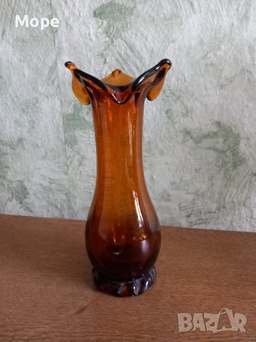 стъклена ваза кафяво стъкло, снимка 1 - Вази - 43448819
