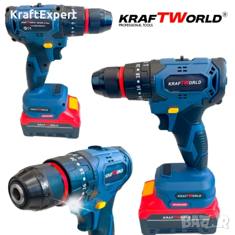 Комплект Акумулаторни Безчеткови Машини 4в1 от Kraftworld Ъглошлайф,Гайковерт,Винтоверт и Перфоратор, снимка 6 - Куфари с инструменти - 50488093