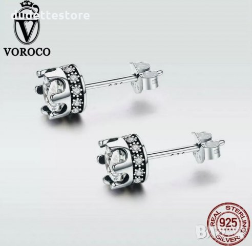 Сребърни обици Корона със сертификат 925, снимка 2 - Обеци - 33321386