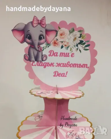 Украса за бебешка погача '' Слонче с розово панделка ", снимка 9 - Декорация - 48647034