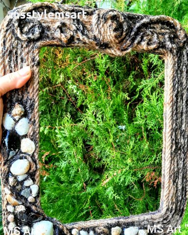 #Огледало с #декорация от #конопено #въже и #морски #дарове! Ръчна изработка!, снимка 3 - Декорация за дома - 33626291