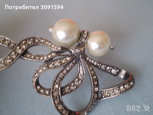 дизаинерска  красива  сребърна брошка перли и циркони, снимка 12 - Антикварни и старинни предмети - 36875288