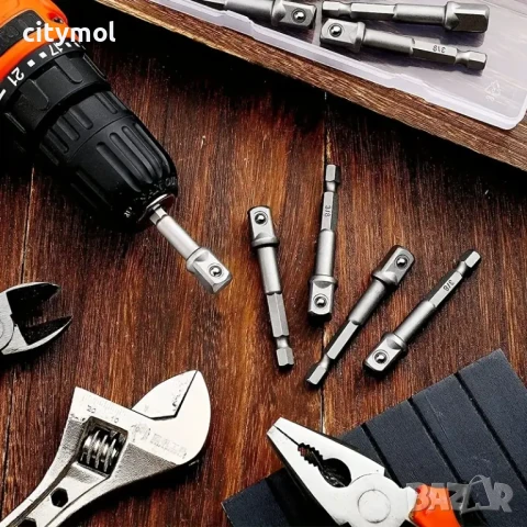 Адаптер за битове 1/4" за вложка 1/4", 3 /8", 1/2", дължина 50 mm, комплект 3 бр., снимка 4 - Бормашини - 50909153