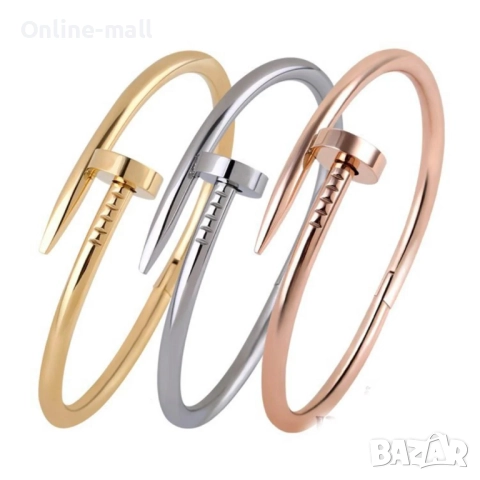 Комплект Гривна и Обеци Пирон Cartier- златни, сребърни, розово злато, снимка 9 - Гривни - 52424280