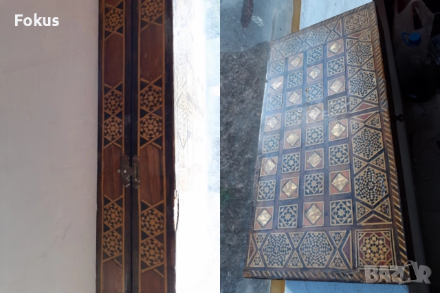 Уникална стара колекционерска табла шах игра интарзия, снимка 7 - Антикварни и старинни предмети - 52335562