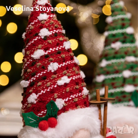 Светеща коледна играчка – Декорация с LED осветление и плетена шапка, снимка 2 - Декорация за дома - 52638373