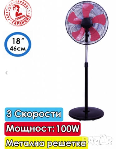 Вентилатор на стойка Elite EFS-1304 - 100w - кръгла метална стойка, снимка 3 - Друга електроника - 52855365