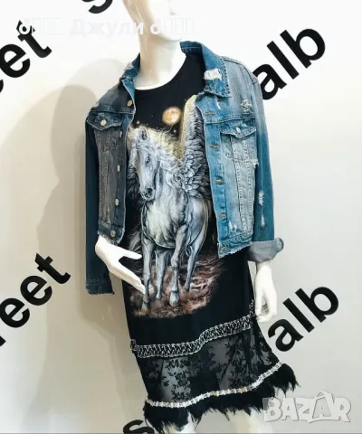 Уникална рисувана рокля с пера 🪽, снимка 3 - Рокли - 49586410