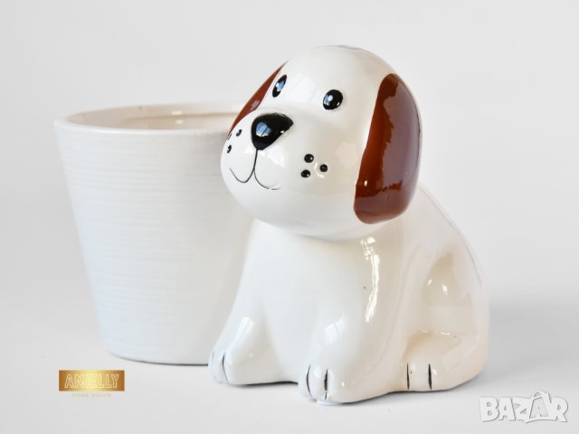 Керамична кашпа с куче / Подарък за любителка на кучета / Кашпа за цветя с форма на куче, снимка 8 - Декорация за дома - 40513375