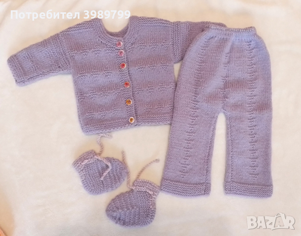 Бебешки ръчно плетени жилетка и панталон 3-6м, снимка 2 - Жилетки и елечета за бебе - 44841679